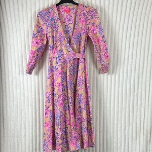 Lilly Pulitzer Shiela 3/4 Sleeve Cotton Midi Wrap Dress sz 4